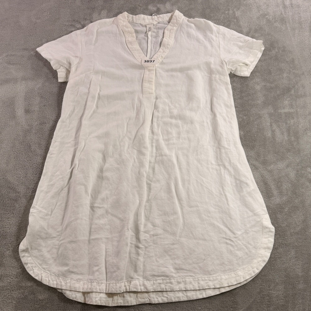 H&M Tunic Top Women XS White Linen Blend V-Neck Short Sleeve Casual 3897